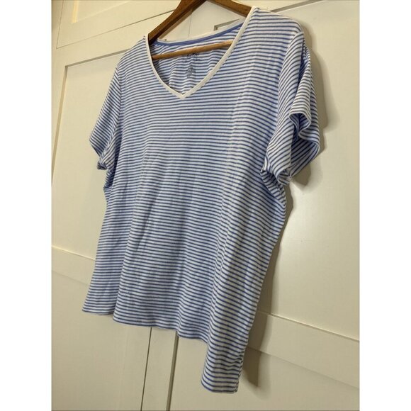 Croft & Barrow Women's V- Neck Tee Shirt Top Sz XXL - Blue Thin Stripe - Picture 8 of 12